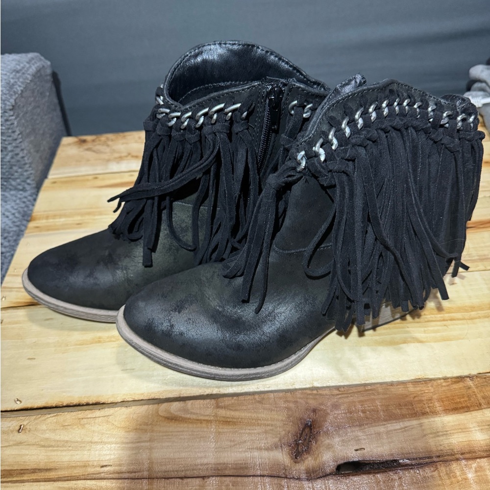 Black Leather Fringe Boots